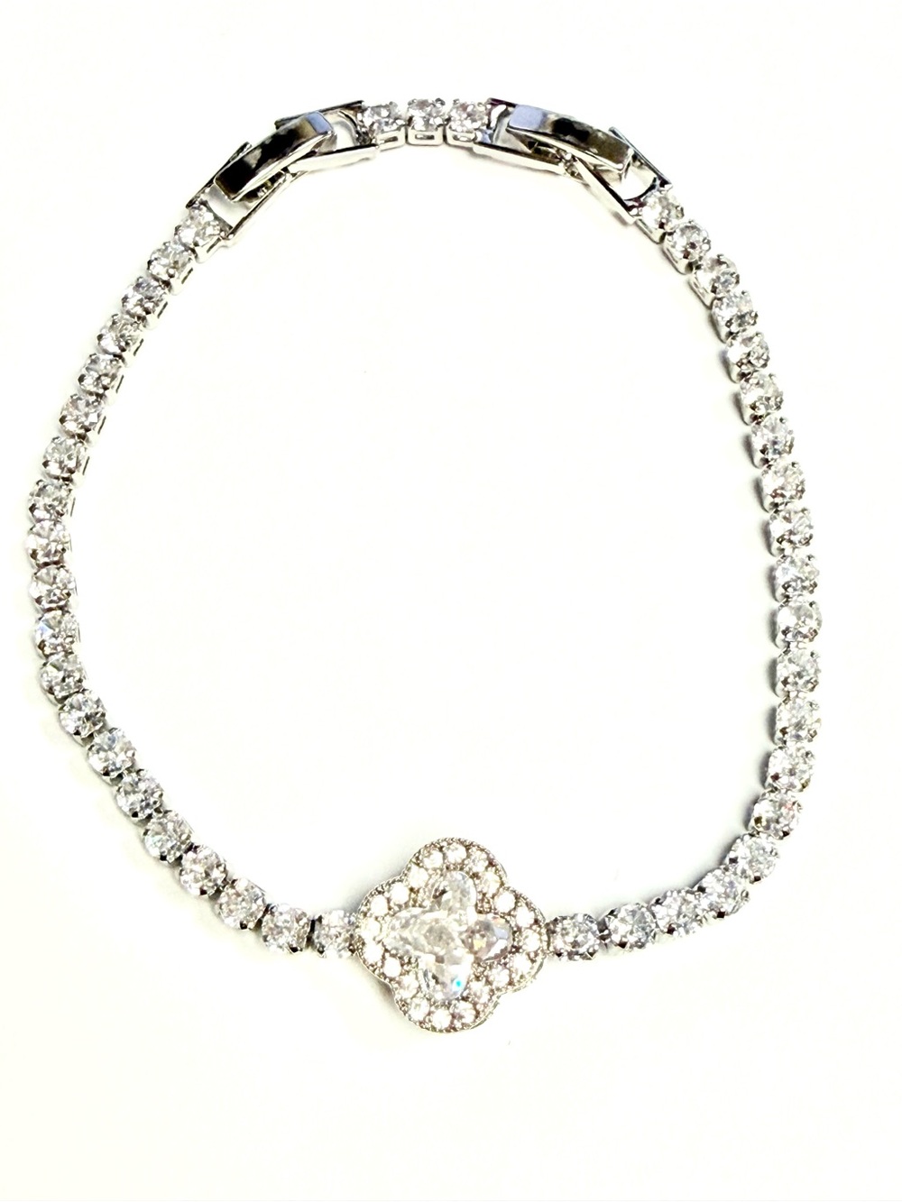 Silver Crystal Necklace with Floral Halo Pendant